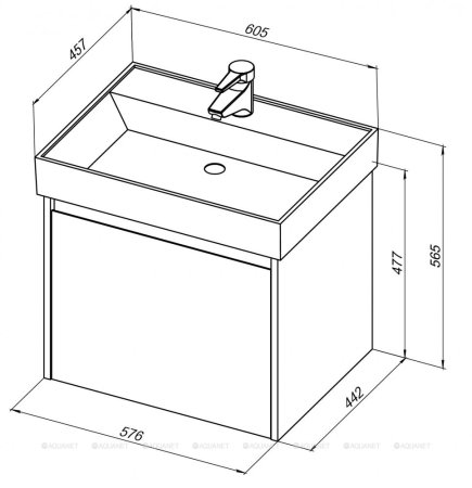Тумба с раковиной Aquanet Nova Lite 60 дуб рошелье (1 ящик) 