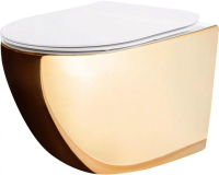 Унитаз подвесной REA Carlo Mini Flat REA-C0669 золото / белый