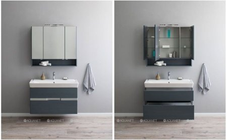 Зеркало-шкаф Aquanet Виго 100 сине-серый 