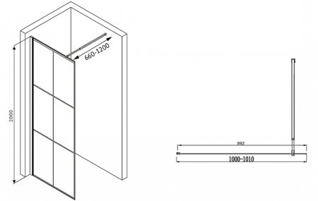 Душевая перегородка Abber Immer Offen 100 AG62100B8 профиль Черный стекло прозрачное 