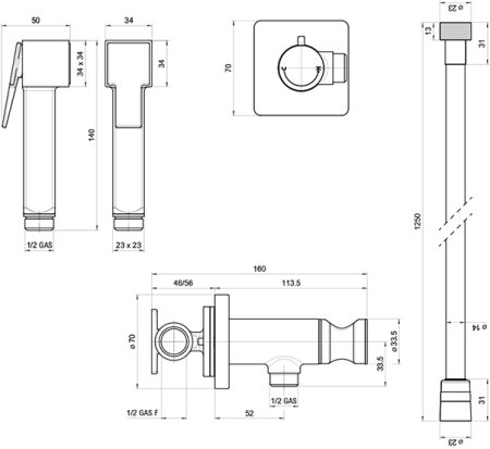Гигиенический душ Bossini Cube E38003B.073 со смесителем, С ВНУТРЕННЕЙ ЧАСТЬЮ, черный матовый 