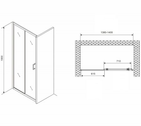 Душевая дверь Abber Schwarzer Diamant 140 AG301405 профиль Хром стекло прозрачное 