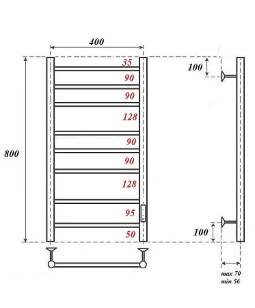 Электрический полотенцесушитель Point Аврора PN10848 П8 400x800 диммер справа Хром 