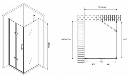 Душевой уголок Abber Zart 90x100 AG08090P-S101 профиль Хром стекло прозрачное 