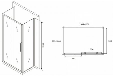 Душевой уголок Abber Schwarzer Diamant 170x100 AG30170MH-S100M-S100M профиль Хром стекло матовое 