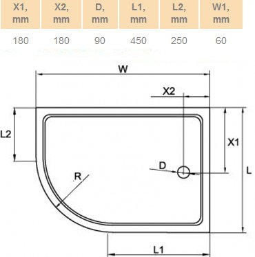 Акриловый поддон Cezares Tray R550 100х80 см R 