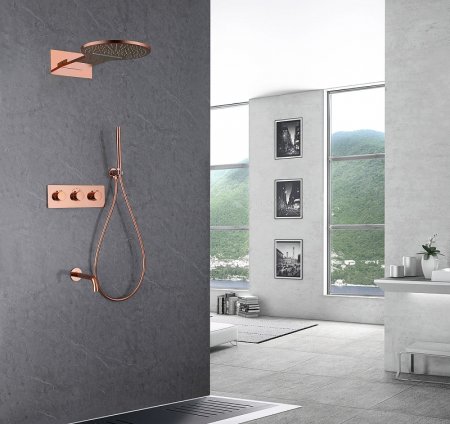 Душевая система Abber Wasser Kreis AF8150RG с термостатом Розовое золото 