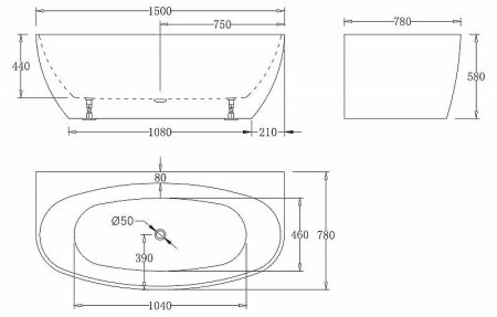 Акриловая ванна BelBagno 150x78 BB83-1500-W0 без гидромассажа 