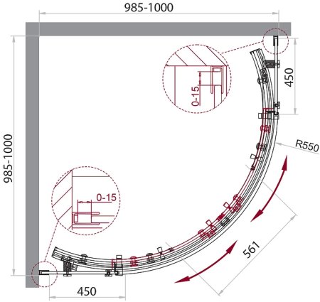 Душевой уголок BelBagno Acqua 100x100 ACQUA-R-2-100-C-NERO профиль Черный стекло прозрачное 