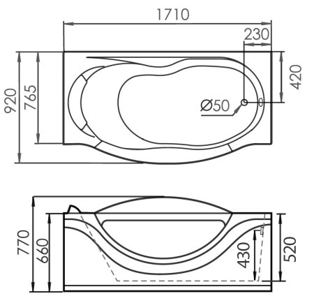 Акриловая ванна Gemy G9072 B R 