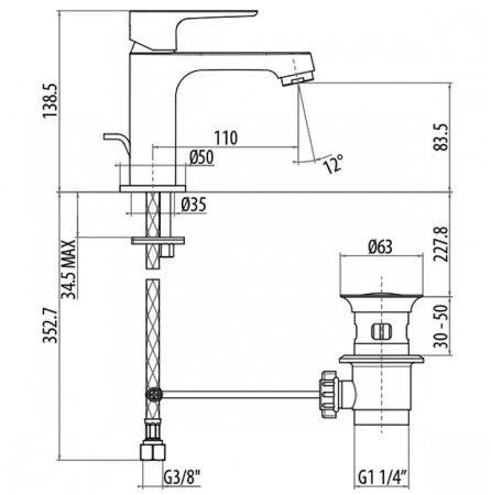 Смеситель для раковины Gattoni H2Omix3000 3041/30C0 Хром 