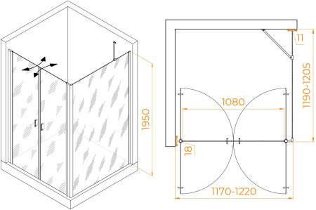 Душевой уголок RGW PA-134 (PA-104+Z-050-2+O-204) 1200x1200 