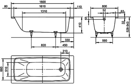 Стальная ванна Kaldewei Cayono 751 180x80 275130003001 с покрытием Anti-Slip и Easy-Clean 