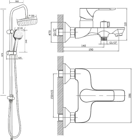 Душевая система Orange Aristo M19-944b Черная 