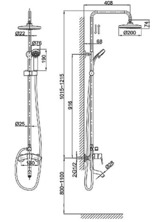 Душевая система D&K Marx Rhein DA1393701B07 хром 