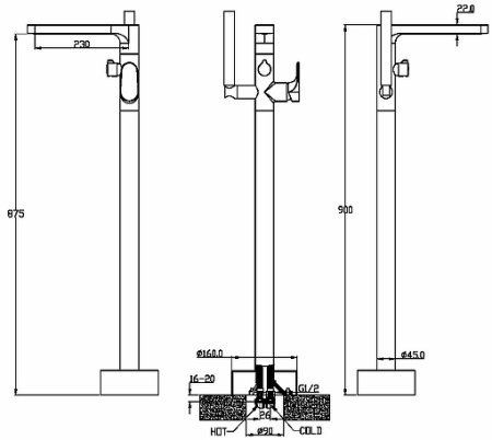 Смеситель для ванны Boheme Spectre 459-BR Бронза 