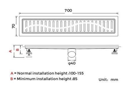 Душевой лоток Gappo G87007-36 черный 700x70 мм 