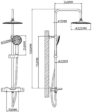 Душевая система ESKO STT5054 с термостатом Хром 