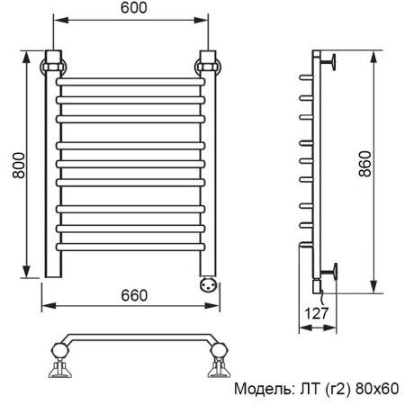 Полотенцесушитель электрический Ника Trapezium ЛТ (г2) 80х60 правый тэн 