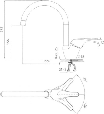 Смеситель для кухонной мойки Granula GR-1024 брют 
