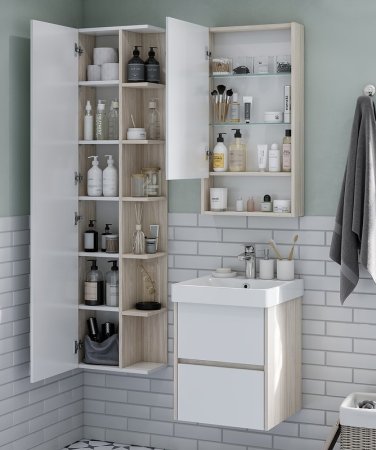 Шкаф пенал Aquaton Сканди 40 1A253403SDB20 подвесной Белый Дуб верона 