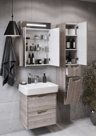 Шкаф пенал Aquaton Сильва 32 R 1A215603SIW6R подвесной с бельевой корзиной Дуб фьорд 