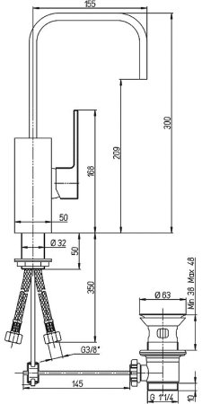 Смеситель для раковины Paini Dax 84CR250R Хром 