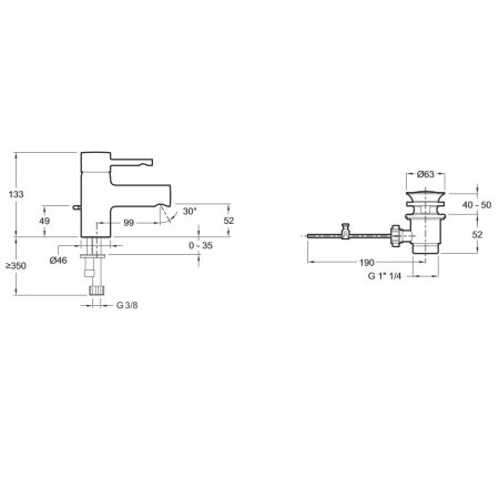 Смеситель для раковины Jacob Delafon CUFF E37301-CP с донным клапаном  