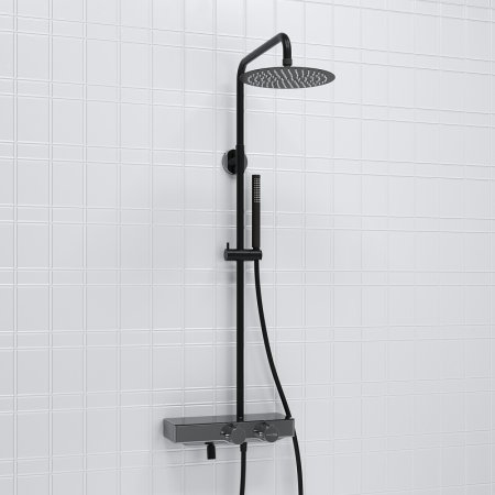Душевая система WasserKRAFT A114.258.217.CB Thermo с термостатом Черная матовая 