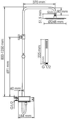 Душевая система WasserKRAFT A114.258.217.CB Thermo с термостатом Черная матовая 