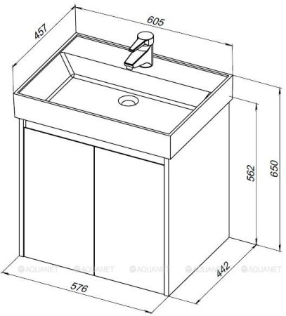 Тумба с раковиной Aquanet Nova Lite 60 дуб рошелье (2 дверцы) 