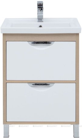 Тумба с раковиной Aquanet Гретта (Exclusive) 60 светлый дуб, 2 ящика 
