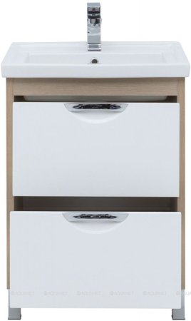 Тумба с раковиной Aquanet Гретта (Exclusive) 60 светлый дуб, 2 ящика 