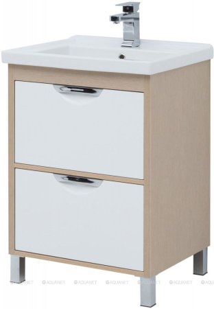 Тумба с раковиной Aquanet Гретта (Exclusive) 60 светлый дуб, 2 ящика 