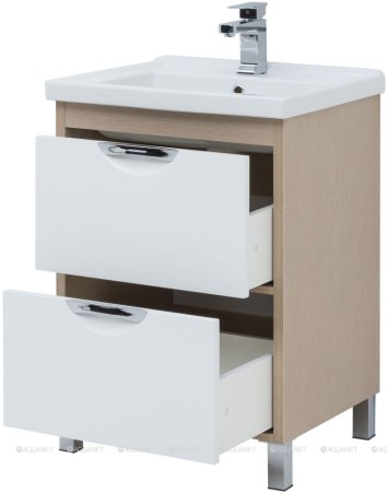 Тумба с раковиной Aquanet Гретта (Exclusive) 60 светлый дуб, 2 ящика 