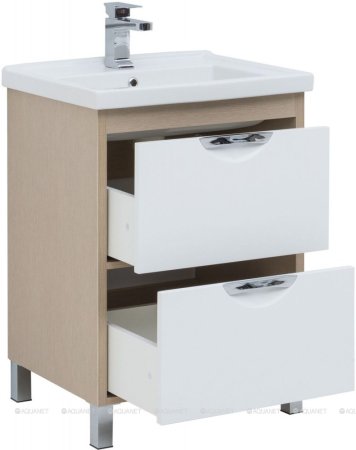 Тумба с раковиной Aquanet Гретта (Exclusive) 60 светлый дуб, 2 ящика 