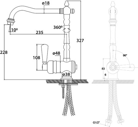 Смеситель для кухни Kaiser Vincent 31066-3Br Бронза 