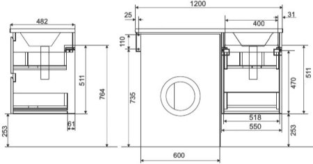 Тумба с раковиной Эстет Dallas Luxe 120 подвесной 2 ящика, (правый) 