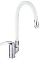 Смеситель для кухни с гибким изливом Shevanik S5543-1, хром/белый