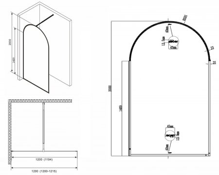 Душевая перегородка Abber Immer Offen 120 AG64120B8 профиль Черный стекло прозрачное 