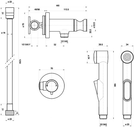 Гигиенический душ Bossini Macan E37032B.030 со смесителем, С ВНУТРЕННЕЙ ЧАСТЬЮ 