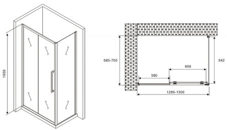 Душевой уголок Abber Schwarzer Diamant 130x70 AG30130MH-S70M профиль Хром стекло матовое 
