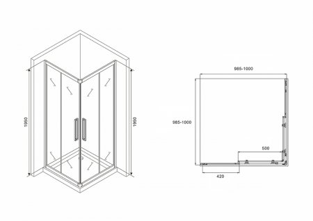 Душевой уголок Abber Schwarzer Diamant 100х100 AG02100BH профиль Черный стекло прозрачное 