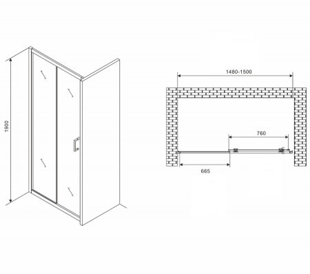 Душевая дверь Abber Schwarzer Diamant 150 AG301505 профиль Хром стекло прозрачное 