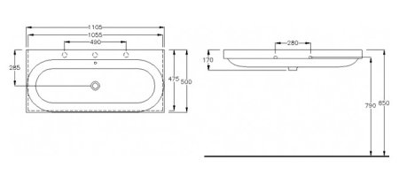 Раковина Hatria Daytime 110 см, без отверстий Y0YQ 