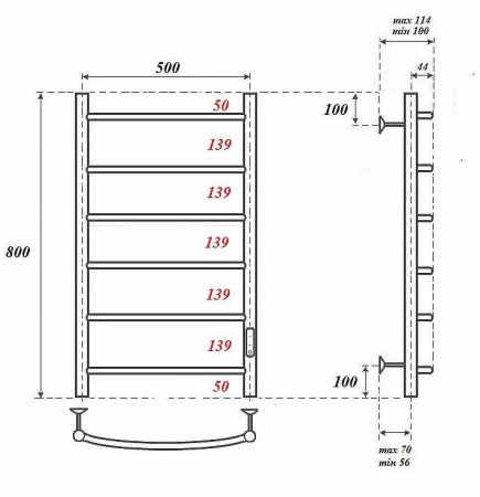 Электрический полотенцесушитель Point Афина PN04858 П6 500x800 диммер справа Хром 