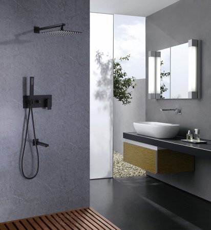 Душевая система Abber Daheim AF8217B Черная матовая 