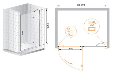 Душевая дверь в нишу Cezares Bergamo B12 90 C Cr R 