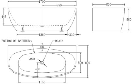 Акриловая ванна BelBagno 170x80 BB83-1700-W0 без гидромассажа 