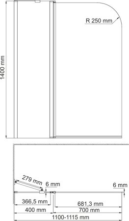 Шторка на ванну WasserKRAFT Leine 35P02-110 Fixed 